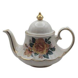 Vintage James Sadler Marquee Carousel Ceramic Teapot Yellow Roses England